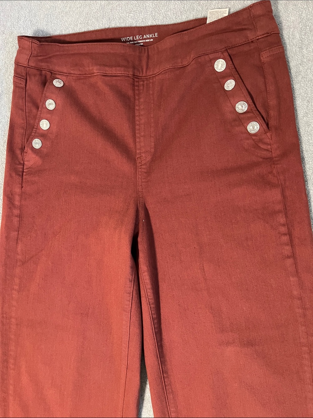 Chicos Wide Leg Ankle Pants 10 Sailor Nautical High Rise Brown Button Pullup - Picture 3 of 10